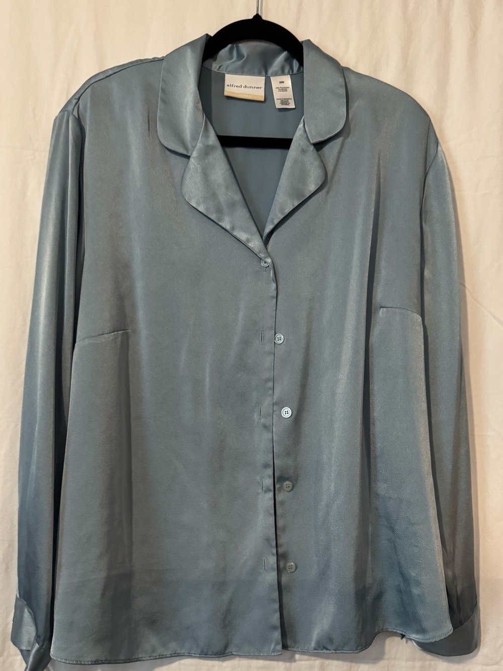 90s Alfred Dunner Light Blue Satin Blouse – Size 20W with shoulder pads